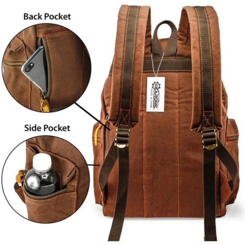 21L Vintage Canvas Backpack Leather Rucksack Knapsack 15inch Laptop Tote Satchel